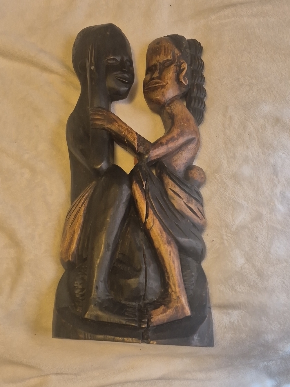 Hand-Carved Wooden Couple Wall Art - Brown and Black